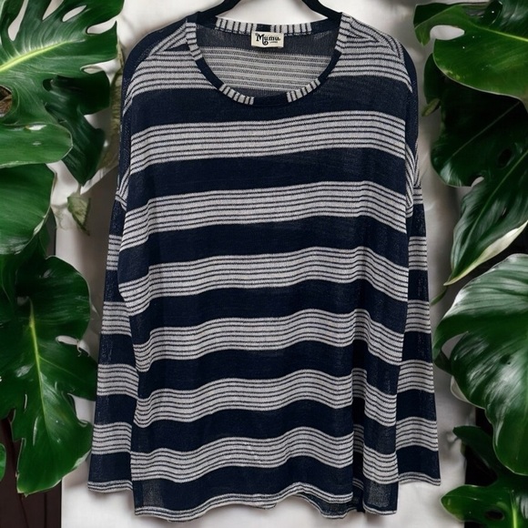 Show Me Your MuMu Navy and White Stripe Lightweight Sheer Long Sleeve Size L - Picture 1 of 11